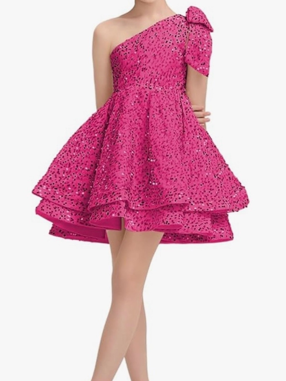 From Amazon Girls One-Shoulder Fuchsia Sequin Party Dress/New